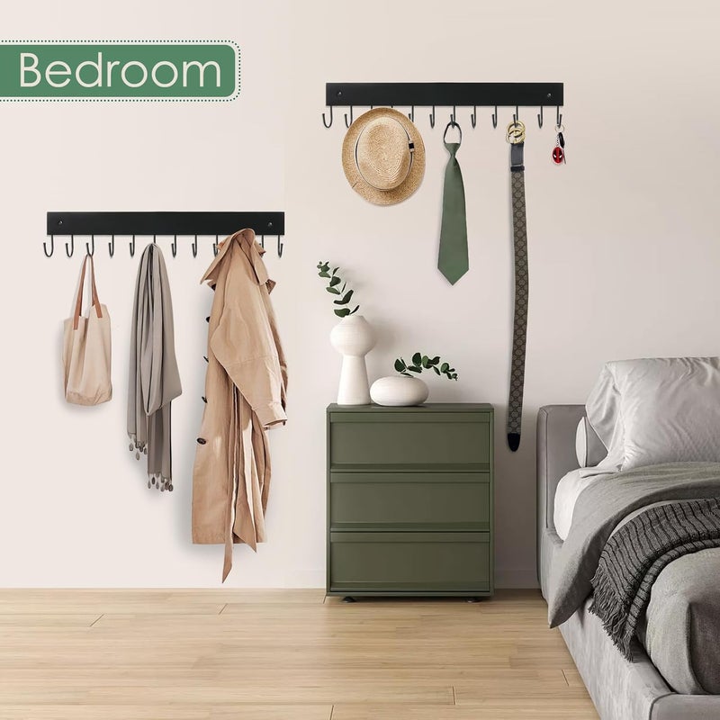 AnDock 2 Pack Purse Organizer Wall Mount with 24 Rotating 180° Coat Rack, 14.6" Wooden Entryway Purse Holder, Wall Hooks for Hanging Belts, Ties, Keys, Scarf, Bras, Bag, Space Saving Hanger (Black) - Image 5
